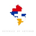 Nagorno-Karabakh flag state symbol isolated on background national banner.Flag Map of Republic of Artsakh Nagorno-Karabakh. Map of