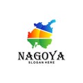 Nagoya city japan map colorful creative design