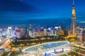 Nagoya, Japan city skyline with Nagoya tv Tower in twilight. Royalty Free Stock Photo