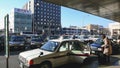 NAGOYA, JAPAN - JAN 29, 2014 : Taxi Stand with people Passenger with luggage Nagoya train station City Transportation