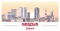 Nagoya skyline in bright color palette vector illustration