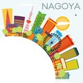 Nagoya Skyline with Color Buildings, Blue Sky and Copy Space.