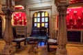 Medieval Nahargarh Fort interior architecture with view of antiquities on display at Rajasthan, India