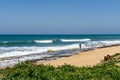 NAHARIYA, ISRAEL-APRIL 4, 2018: fisherman on rough coast shore of Mediterranean sea