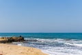 NAHARIYA, ISRAEL-APRIL 4, 2018: rough coast shore on Mediterranean sea in north Israel
