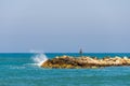 NAHARIYA, ISRAEL-APRIL 4, 2018: rough coast shore on Mediterranean sea in north Israel