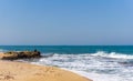 NAHARIYA, ISRAEL-APRIL 4, 2018: rough coast shore on Mediterranean sea in north Israel