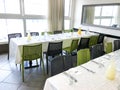 NAHARIYA, ISRAEL-MARCH 10, 2018: Beautifully organized event - served festive white tables ready for guests. Event in a restaurant Royalty Free Stock Photo