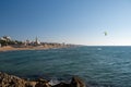 Nahariya`s Promenade and Galei Galil Beach view of the sea and the shore from the pier Royalty Free Stock Photo