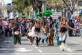 Dancers in multi-colored dresses participate in the annual carnival of Adloyada dressed like scouts go with drums in Nahariyya, Is