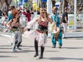 Dancers in multi-colored dresses participate in the annual carnival of Adloyada dressed like scouts go with drums in Nahariyya, Is