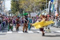 Dancers in multi-colored dresses participate in the annual carnival of Adloyada dressed like scouts go with drums in Nahariyya, Is