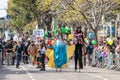 Participants of the annual carnival of Adloyada walking on stilts, dressed in fabulous costumes in Nahariyya, Israel