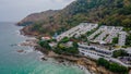 Nai Harn tropical beach coastline in Thailand. Aerial. Drone photo. Landscape. Rainy day. Cloudy Royalty Free Stock Photo