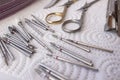 Nail accessories. Manicure tools. Metal objects for working with nails Royalty Free Stock Photo