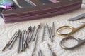 Nail accessories. Manicure tools. Metal objects for working with nails. Royalty Free Stock Photo