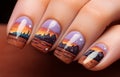 Nail art, arid desert design landscape, generated by AI