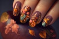 Nail art, autumn leaves design, illustration generated by AI Royalty Free Stock Photo