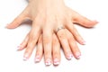 Nail art with colors pink white