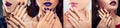 Nail art design. Four looks of woman with different make-up and manicure. Fashionable jewellery. Beauty portraits