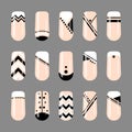 Nail art. Geometric black and white nude design template