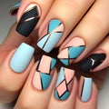 Nail art Geometric Tri-Color Blocks