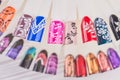 Nail art handmade samples. Royalty Free Stock Photo