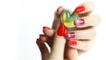 Nail art manicure with heart