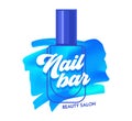 Nail Bar Creative Banner, Blue Nail Polish Stroke and Bottle Beauty Salon or Studio Logo, Sticker Tag Concept for Poster