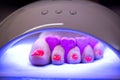 Nail curing lamp, drying the nail polisher on the toe nails