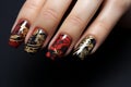 Nail design, drawing on nails. Fashionable multi-colored manicure