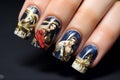Nail design, drawing on nails. Fashionable multi-colored manicure
