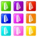 Nail foot tool separator icons set 9 color collection