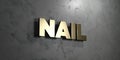 Nail - Gold sign mounted on glossy marble wall - 3D rendered royalty free stock illustration