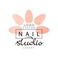 Nail luxury studio logo, design element for nail bar, manicure saloon, manicurist technician vector Illustration on a