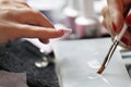 Nail manicure and polish in progress Royalty Free Stock Photo