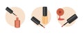 Nail polish bottle banner design set. Stock vector illustration. For nail bar, beauty salon, manicurist, stickers