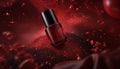 Nail polish bottle mock up with splashes and dust in a red celestial atmosphere. Luxury cosmetics