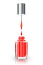 Nail polish bottle. nail polish brush with red polish