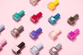 Nail polish bottles pattern background. Close up Royalty Free Stock Photo