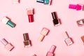 Nail polish bottles pattern background. Close up Royalty Free Stock Photo