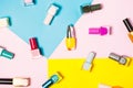 Nail polish bottles pattern background. Close up Royalty Free Stock Photo