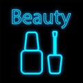 Nail polish with a brush for decorating nails, manicures and pedicures. bright colored nail polish, blue neon on a black