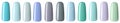 Nail polish in different fashion pastel color. Colorful nail lacquer in tips isolated white background