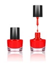 Nail polish dripping from brush into bottle Royalty Free Stock Photo