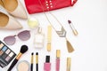 Women`s cosmetics and accessories.Top view text space Royalty Free Stock Photo
