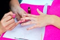 Nail polishing in manicure salon