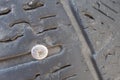 Nail or screw in a car wheel. Punctured tire. Unforeseen situation