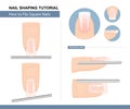 Nail Shaping Tutorial. How to File a Square Nail Shape. Step by Step Instruction. Vector Royalty Free Stock Photo