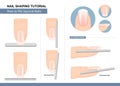 Nail Shaping Tutorial. How to File a Squoval Nail Shape. Step by Step Instruction. Vector Royalty Free Stock Photo